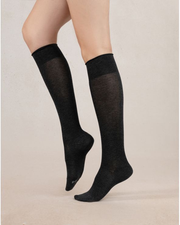 Plain VELVET Cotton Mid-Calf Socks in FOREST BLUE