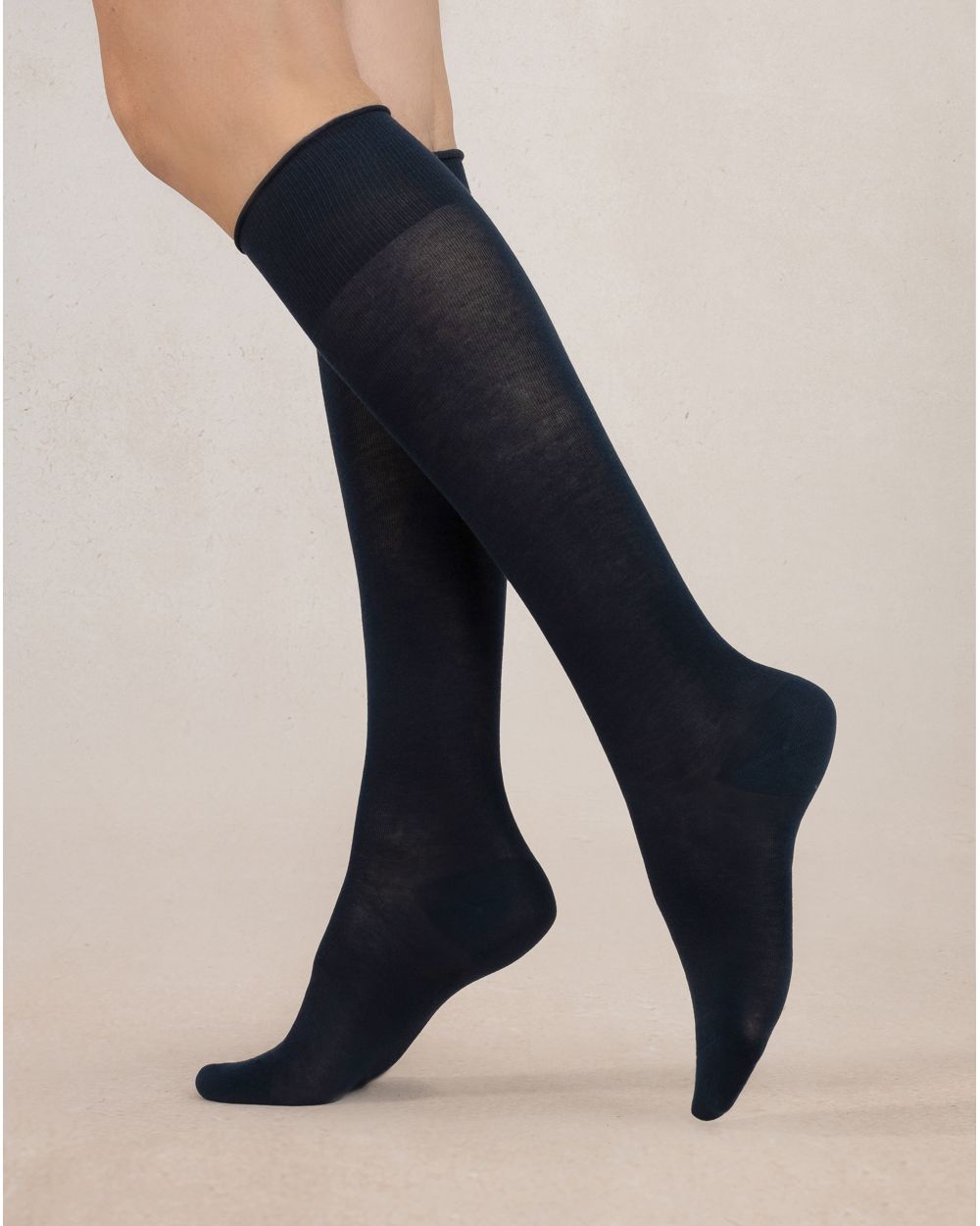 Plain VELVET Cotton Mid-Calf Socks in FOREST BLUE