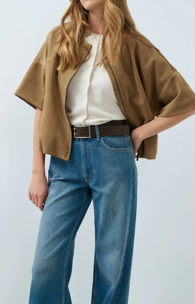Veste oversize en suédine avec manches courtes