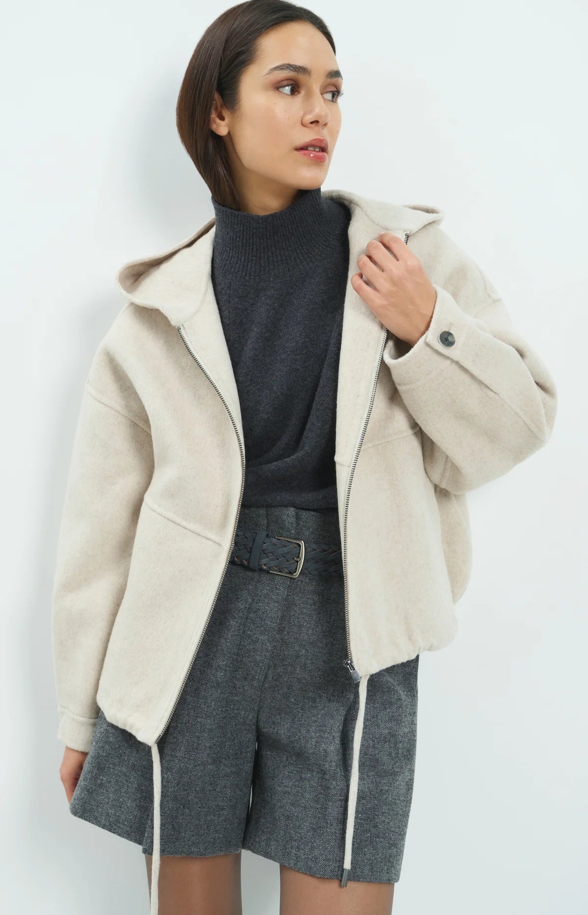 Veste oversize en laine mélangée avec capuche