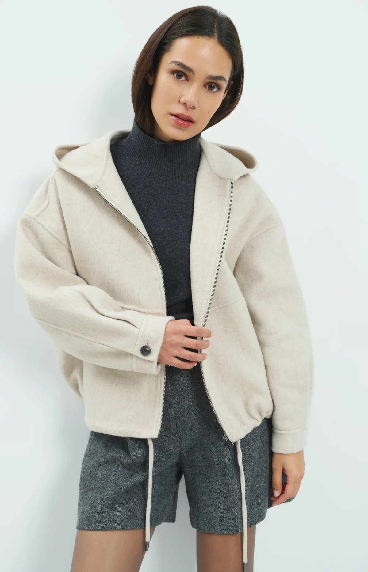 Veste oversize en laine mélangée avec capuche