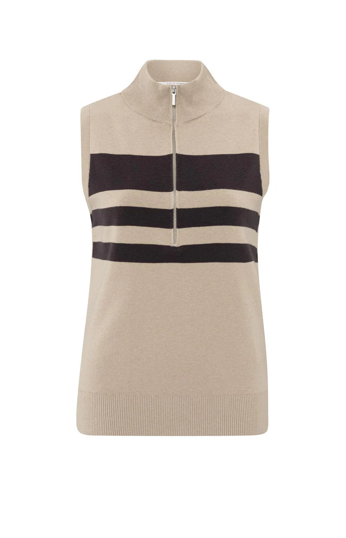 Sleeveless blockstripe sweater with zipper