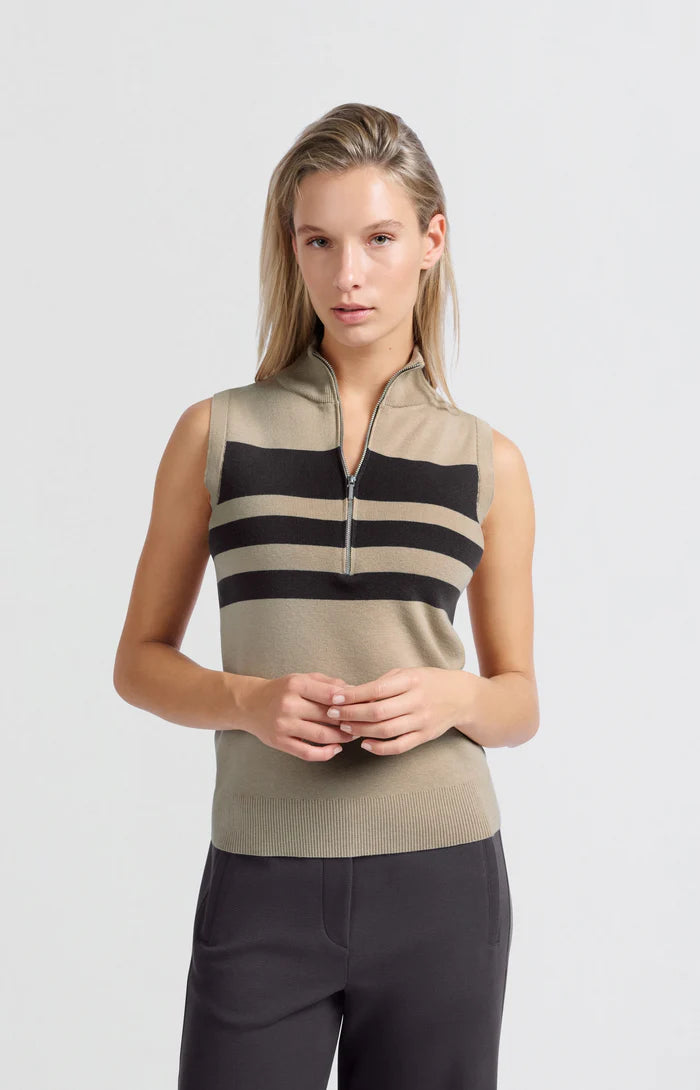 Sleeveless blockstripe sweater with zipper