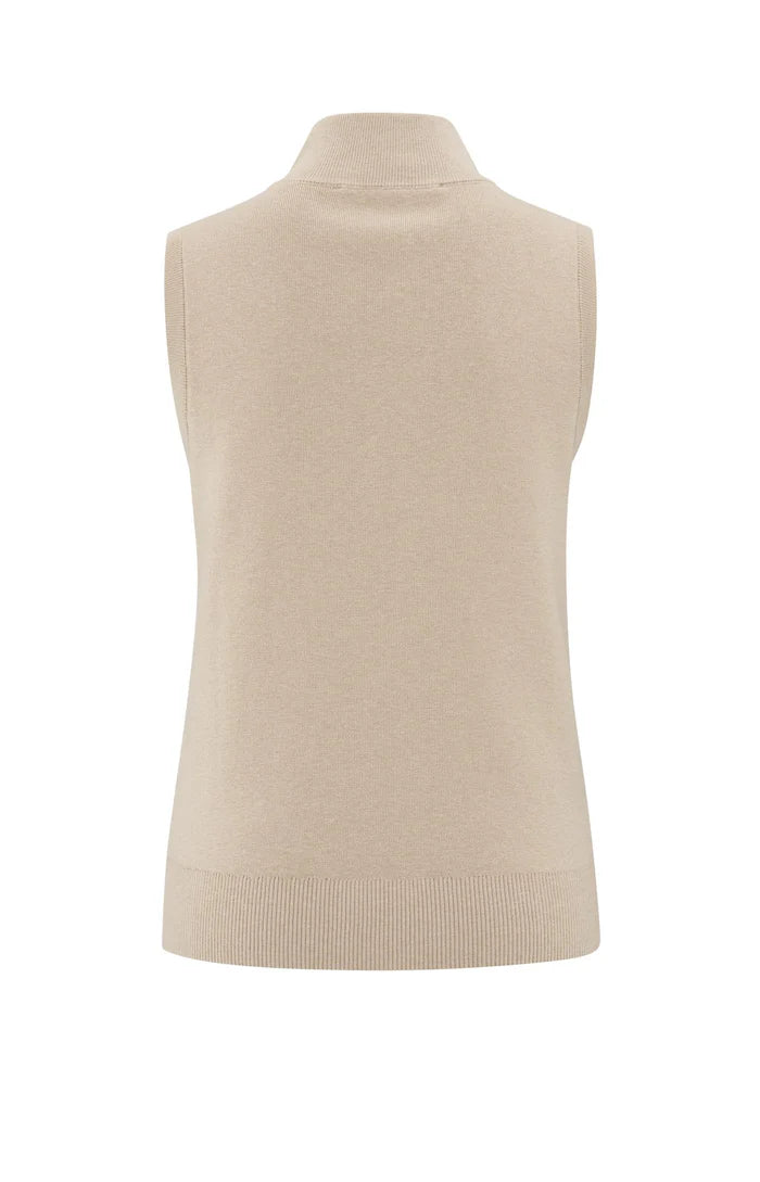 Sleeveless blockstripe sweater with zipper