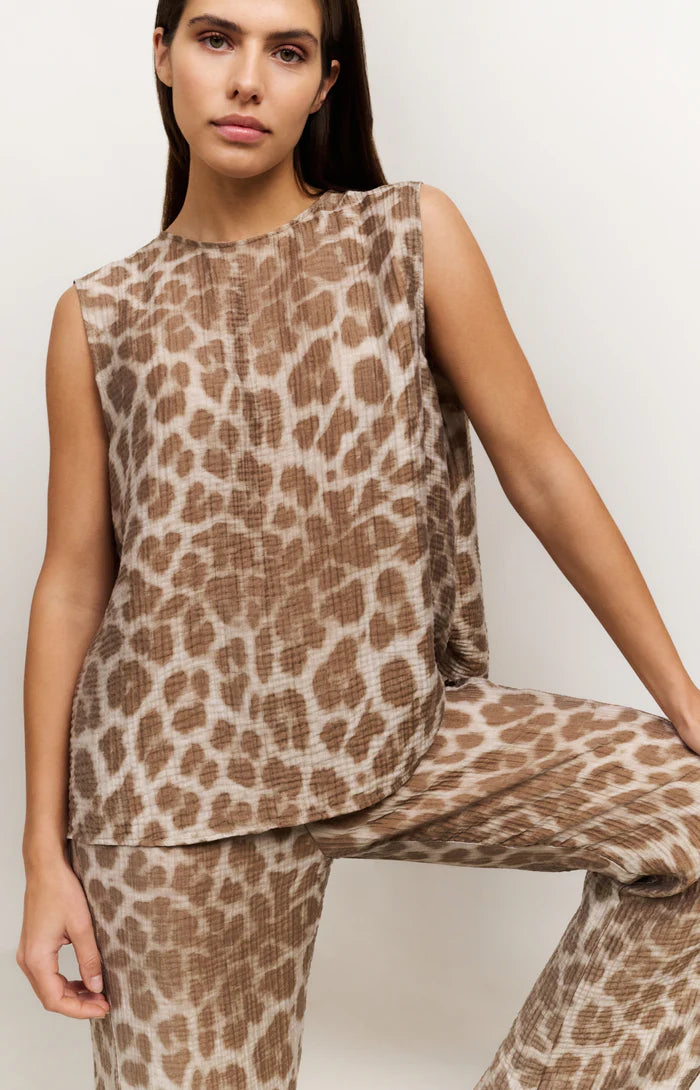 Haut imprimé léopard, sans manches et boutons au dos YAYA