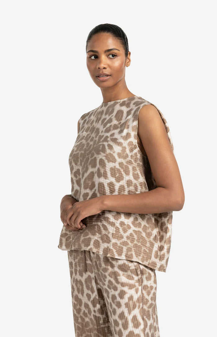Haut imprimé léopard, sans manches et boutons au dos YAYA