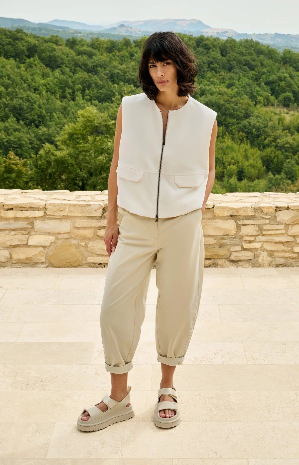 Veste tissée sans manches avec ourlet en forme de ballon YAYA