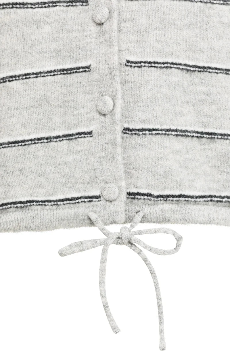 Cardigan rayé en maille avec lien à nouer
