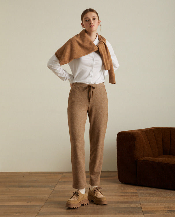 Trousers Elastic waist YERSE 39391 Jacquard Beige