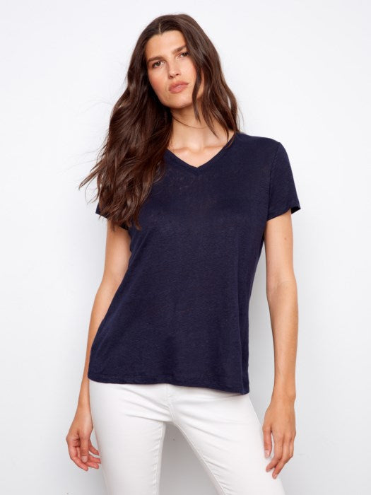 T-shirt en lin à col en V CHARLIE B