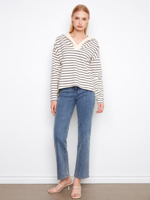 Hoodie à rayures à col en V CHARLIE B