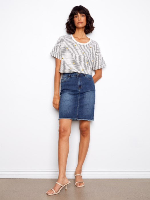 T-shirt à manches courtes et col rond détails brodés CHARLIE B