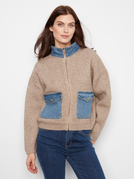 Veste pull en denim détaillé