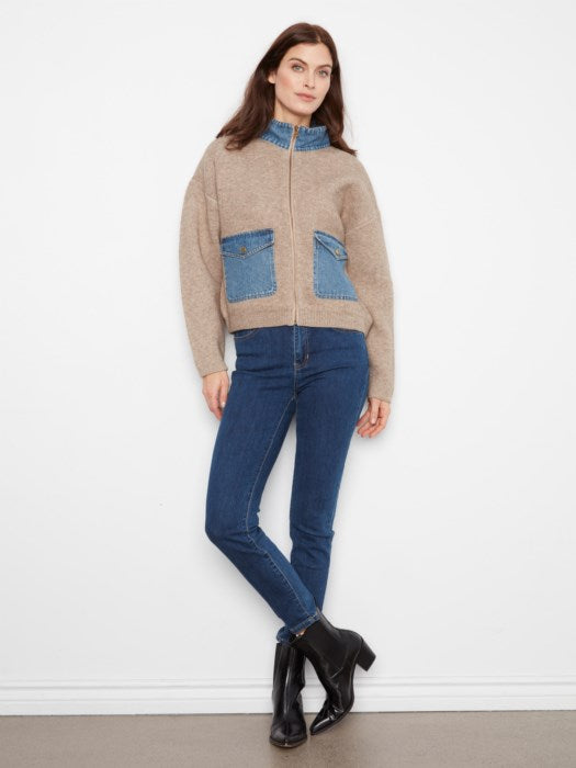 Veste pull en denim détaillé