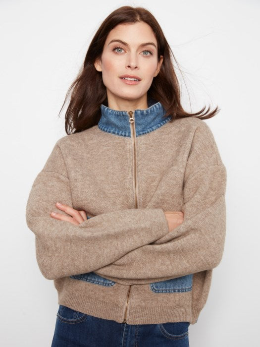 Veste pull en denim détaillé
