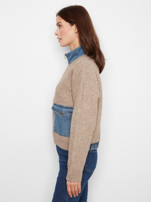Veste pull en denim détaillé
