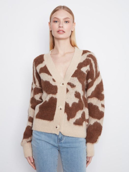 Cardigan à col en V à imprimé vache