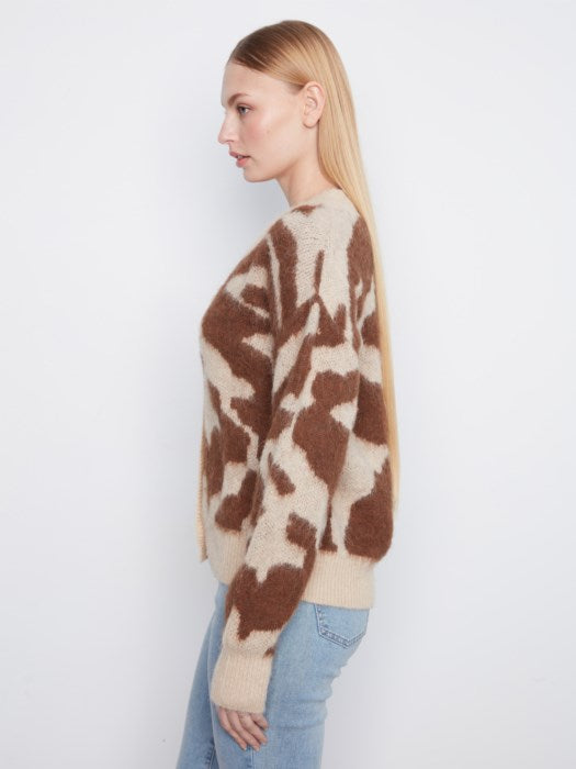 Cardigan à col en V à imprimé vache