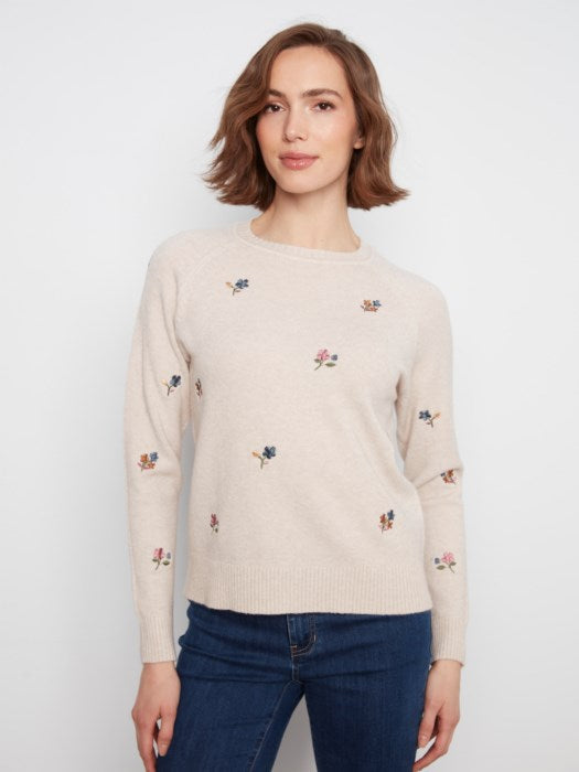 Pull raglan fleuri brodé