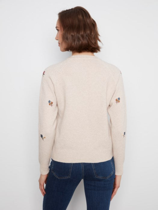 Pull raglan fleuri brodé