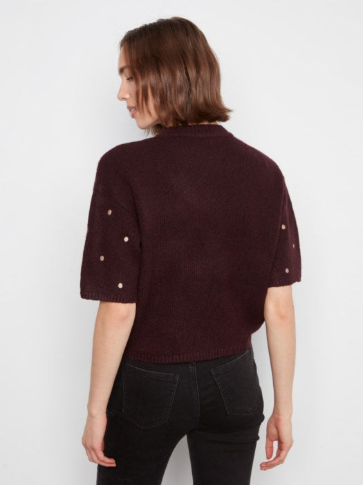 Pull brodé à pois à manches coudes