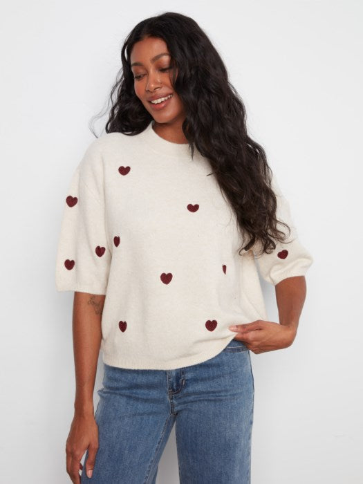 Pull en tricot en coude en ballon en forme de cœur brodé