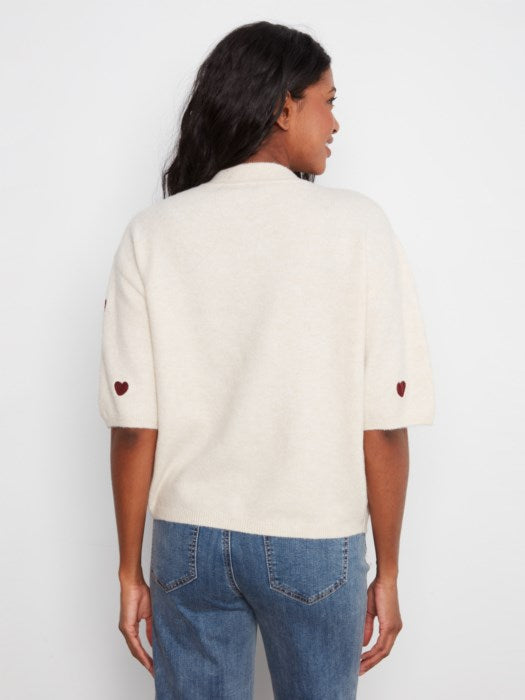 Pull en tricot en coude en ballon en forme de cœur brodé