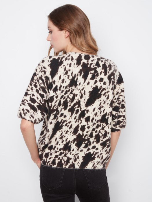 Pull en maille à manches coudes en ballon à motif de vache
