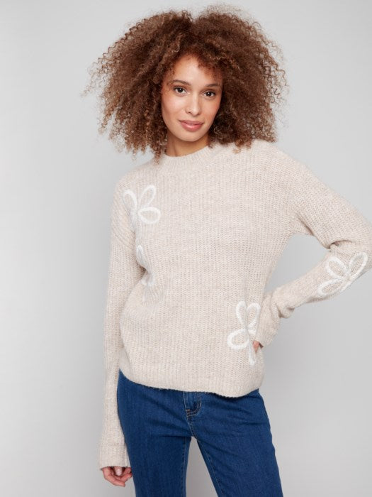 Mock Neck Floral Soutache Sweater CHARLIE B