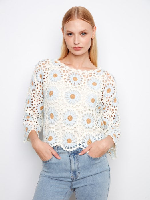 Pull fleuri au crochet CHARLIE B