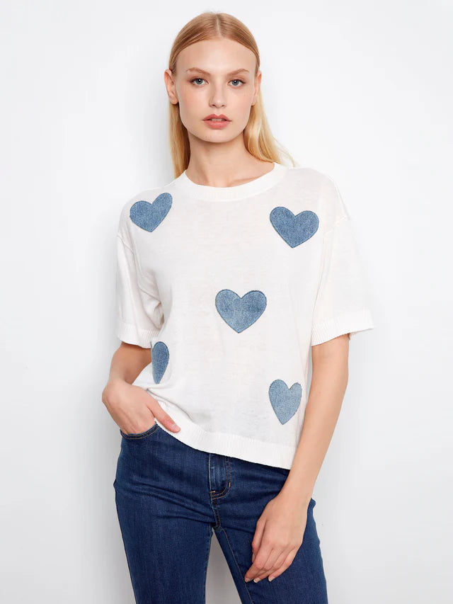 Chandail manches courtes avec cœurs en denim CHARLIE B