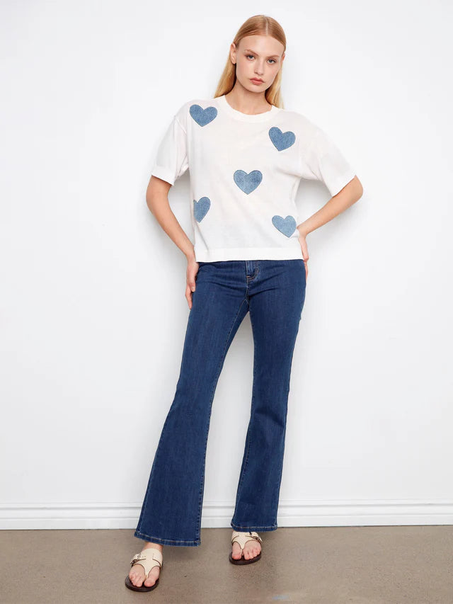 Chandail manches courtes avec cœurs en denim CHARLIE B