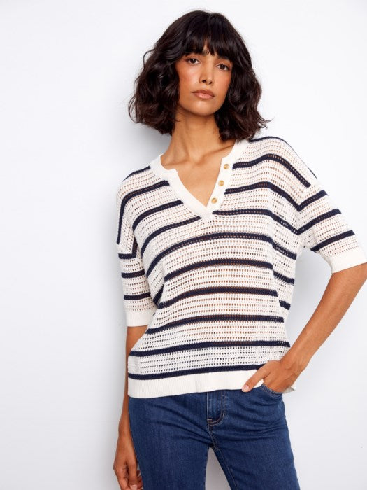Haut en coton crochet à résilles rayé CHARLIE B