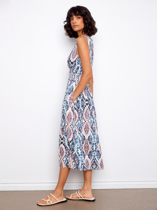 Smocked Printed Viscose Dress CHARLIE B