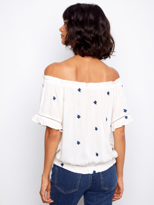 Embroidered Short Sleeve Off-Shoulder Blouse CAHRLIE B