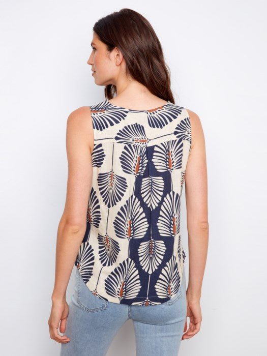 Printed Sleeveless Linen Blend Blouse CHARLIE B