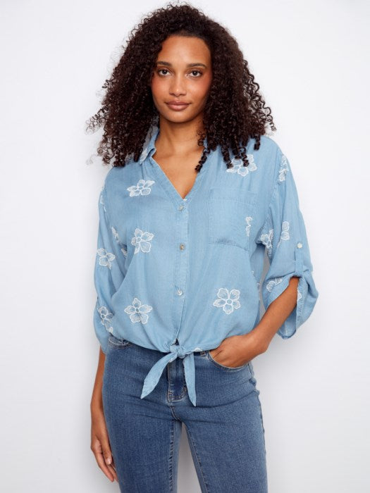 Blouse en Tencel brodée avec nœud à l'avant CHARLIE B