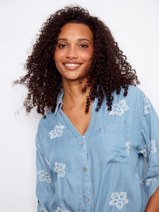 Blouse en Tencel brodée avec nœud à l'avant CHARLIE B