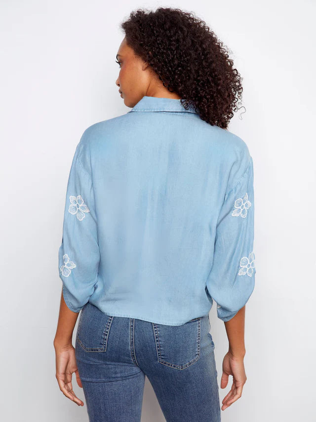 Blouse en Tencel brodée avec nœud à l'avant CHARLIE B