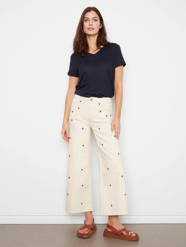 Pantalon évasé écourté en sergé brodé CHARLIE B