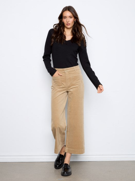 Pantalon en velours côtelé à poches courtes à jambes larges