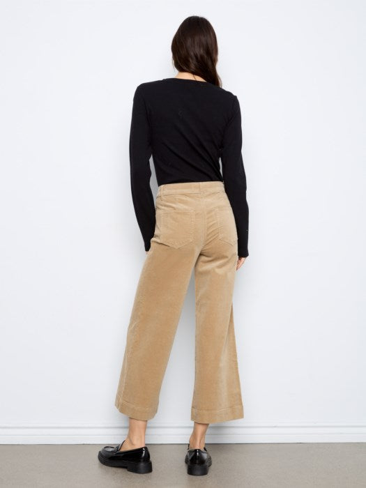 Pantalon en velours côtelé à poches courtes à jambes larges