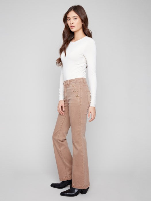 Pantalons en sergé à taille évasée avec boutons CHARLIE B