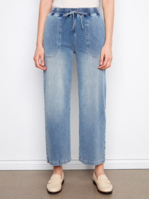 Knit Denim Wide Leg Jogger Pants CHARLIE B