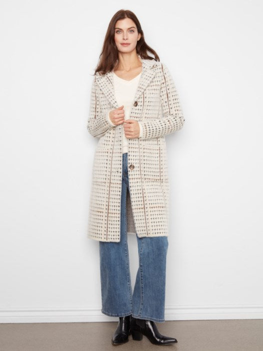 Manteau long à carreaux en tricot