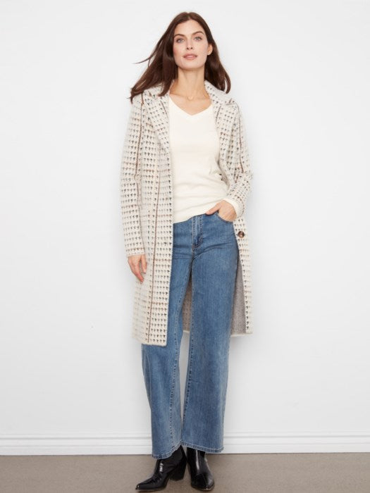 Manteau long à carreaux en tricot