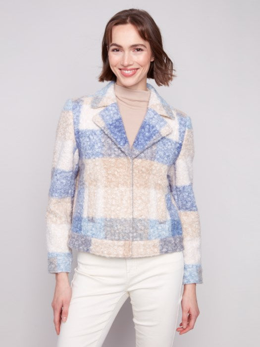 Manteau court en tricot bouclé à carreaux CHARLIE B