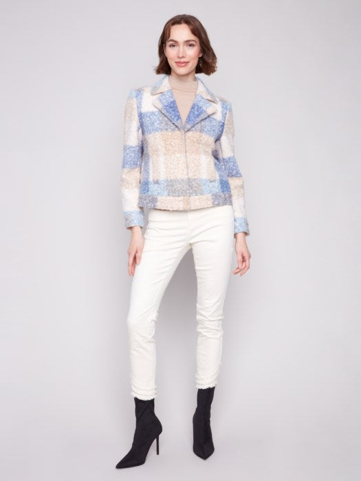 Manteau court en tricot bouclé à carreaux CHARLIE B