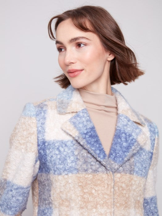 Manteau court en tricot bouclé à carreaux CHARLIE B