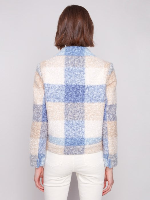 Manteau court en tricot bouclé à carreaux CHARLIE B